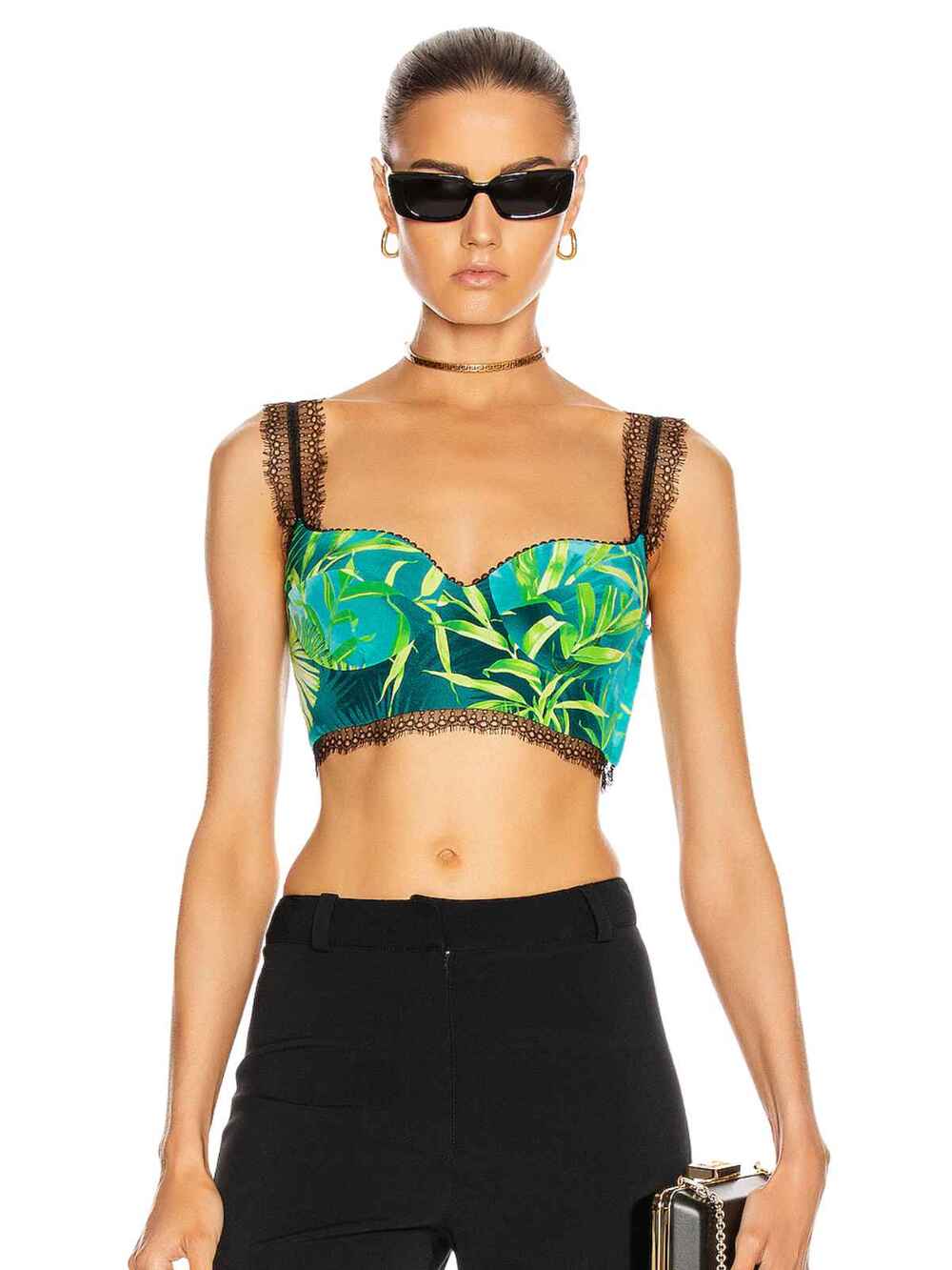 Versace Jungle Print Silk Lace Crop Bralette Top Green Blue Women's Size 36